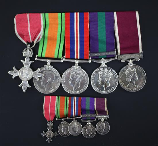 A WWII military M.B.E medal group of five medals to W.O T.Laing, R.A,